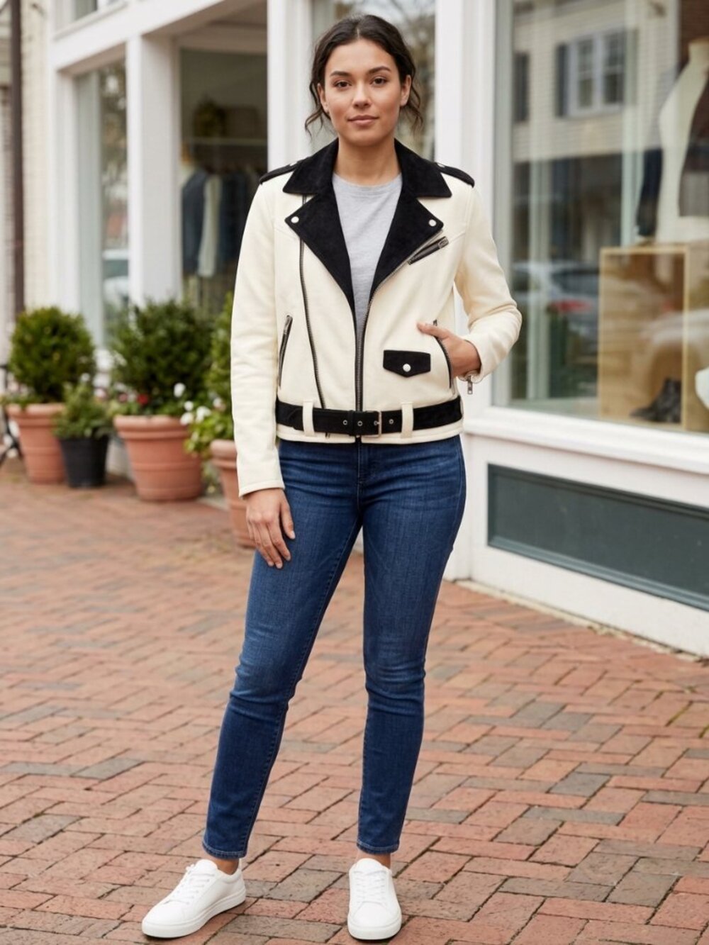 IRO Jeans Yulia Two-Tone Lambskin Leather Moto Jacket | Size XS / 34
